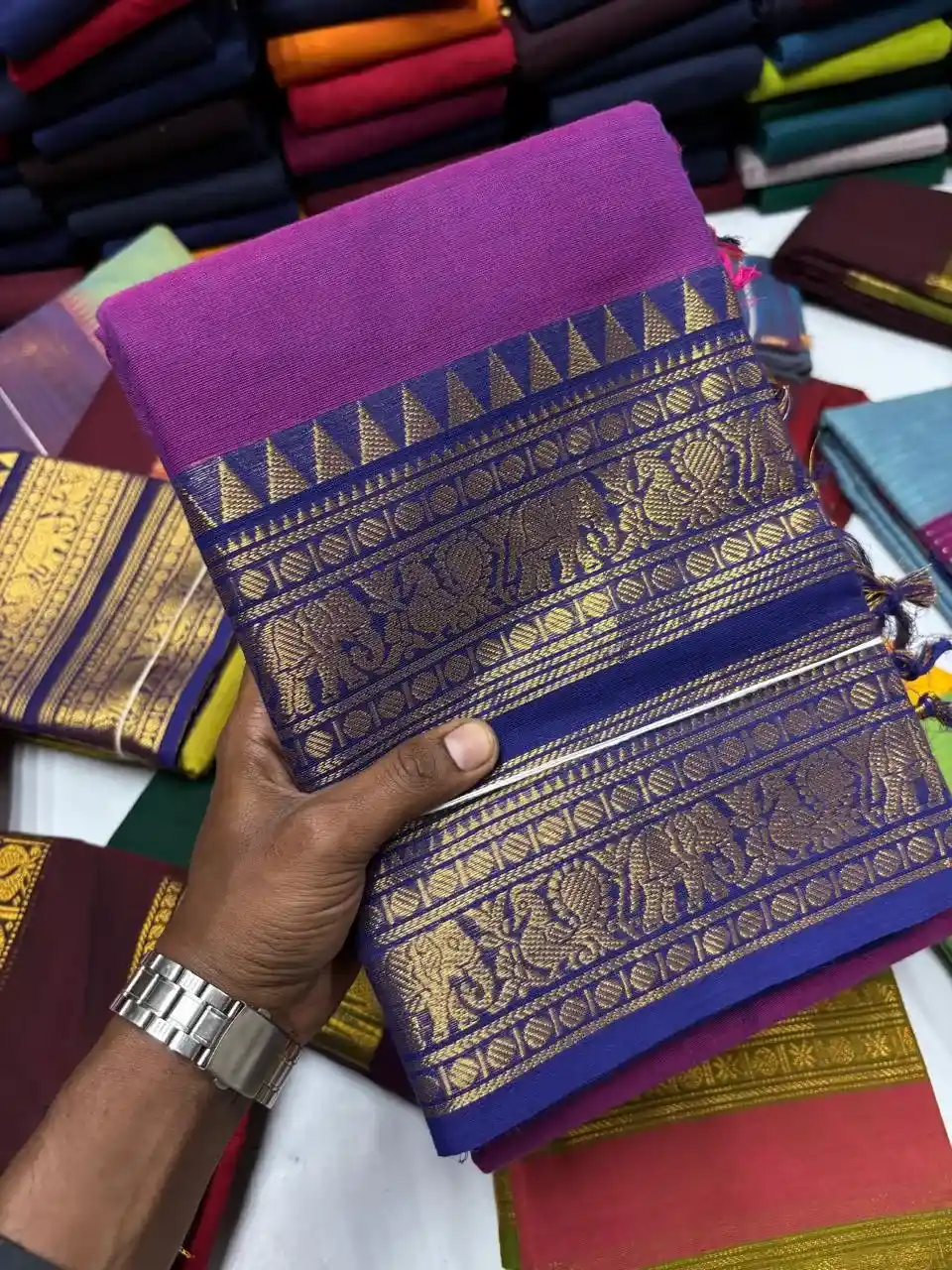 Violet Kanchi Pure Cotton Saree